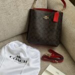 Coach Mollie Bucket Bag 22 In Signature Canvas in Brown/ 1941 Red CA582