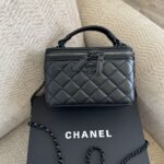 CHANEL  Lambskin Quilted Small Top Handle Vanity Case With Chain So Black