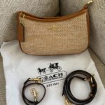 COACH Teri  Shoulder Bag Crossbody Straw Smooth Leather