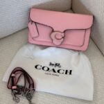 Coach Tabby Chain Clutch in pink polished pebble leather