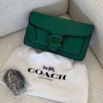 Coach Tabby Chain Clutch in green polished pebble leather