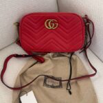 Gucci GG Marmont Tan Interior Matelasse Shoulder Bag Mini Red Leather