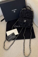 Chanel  Denim Quilted Flower CC Mini Classic Backpack Black